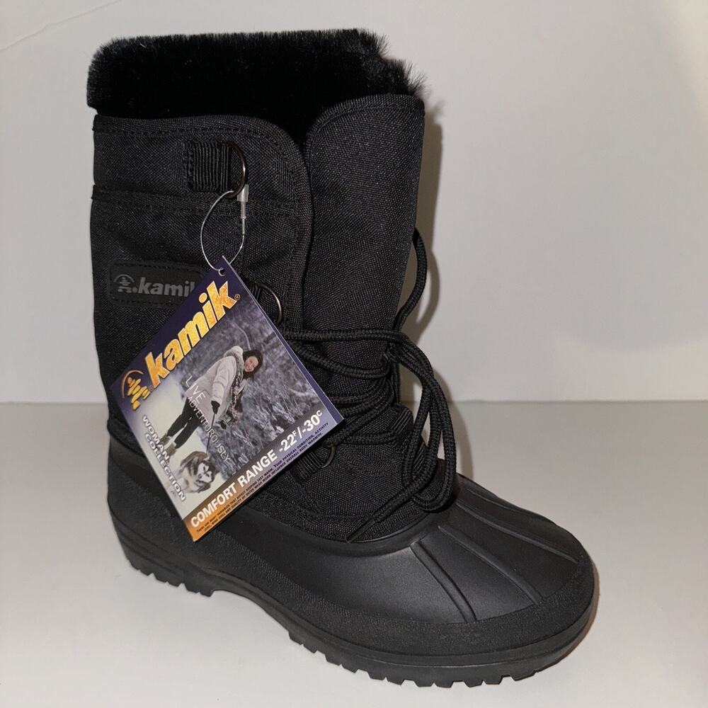 New Kamik Canada Comforter Winter Snow Boots Size 5 Black Waterproof Insulated